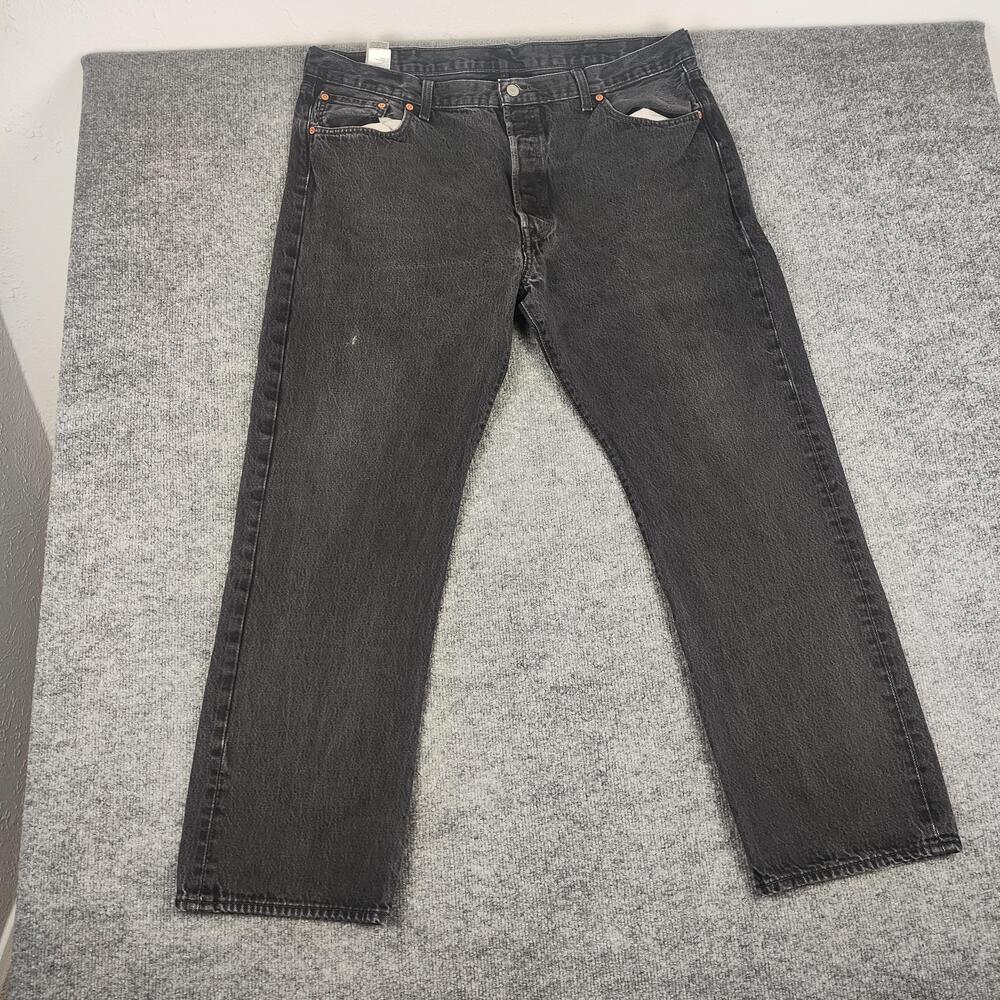 Levis 501 Jeans Mens 42x32 Black Faded Dark Wash Regular Straight Denim Pants